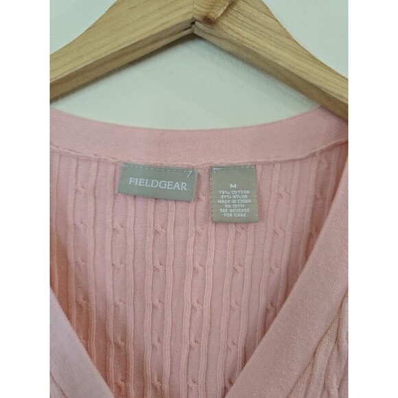 Field Gear Pink Button Cardigan Sweater Womens Medium Knit Preppy 3/4 Sleeve - Picture 7 of 9